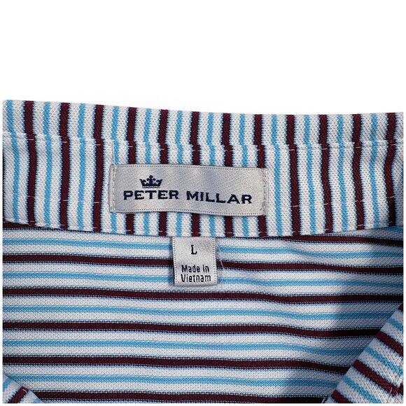 Peter Millar Striped Polo Shirt Classic Preppy Golf Blue Burgundy Size L - Picture 5 of 5